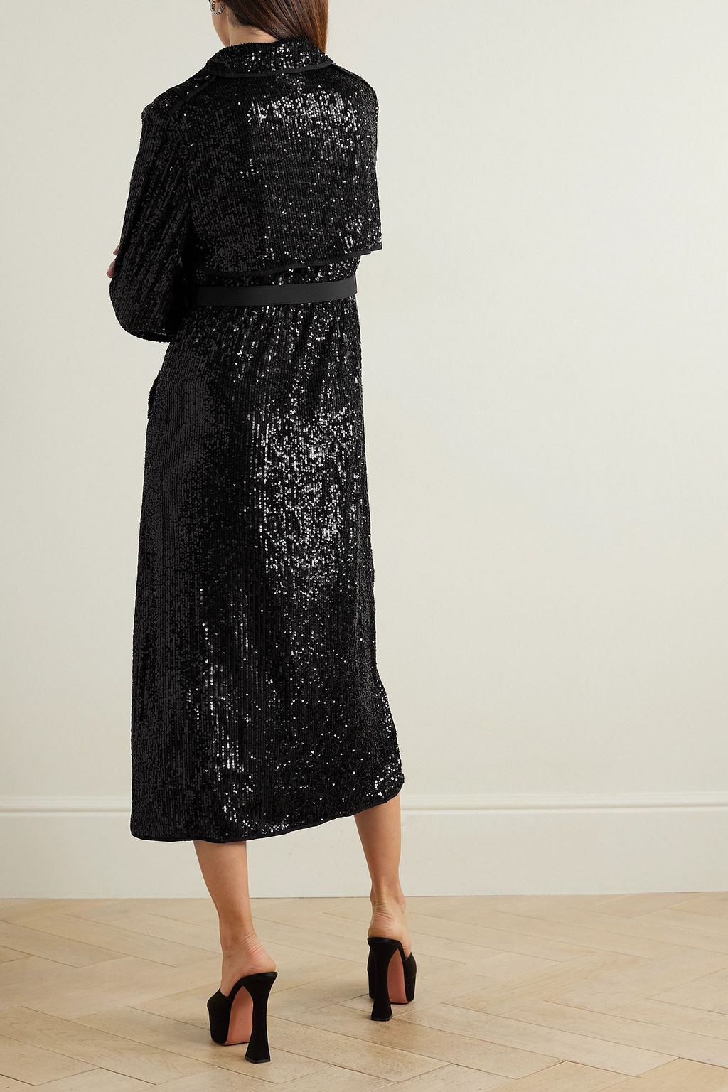 SELF-PORTRAIT Belted sequined crepe trench coat