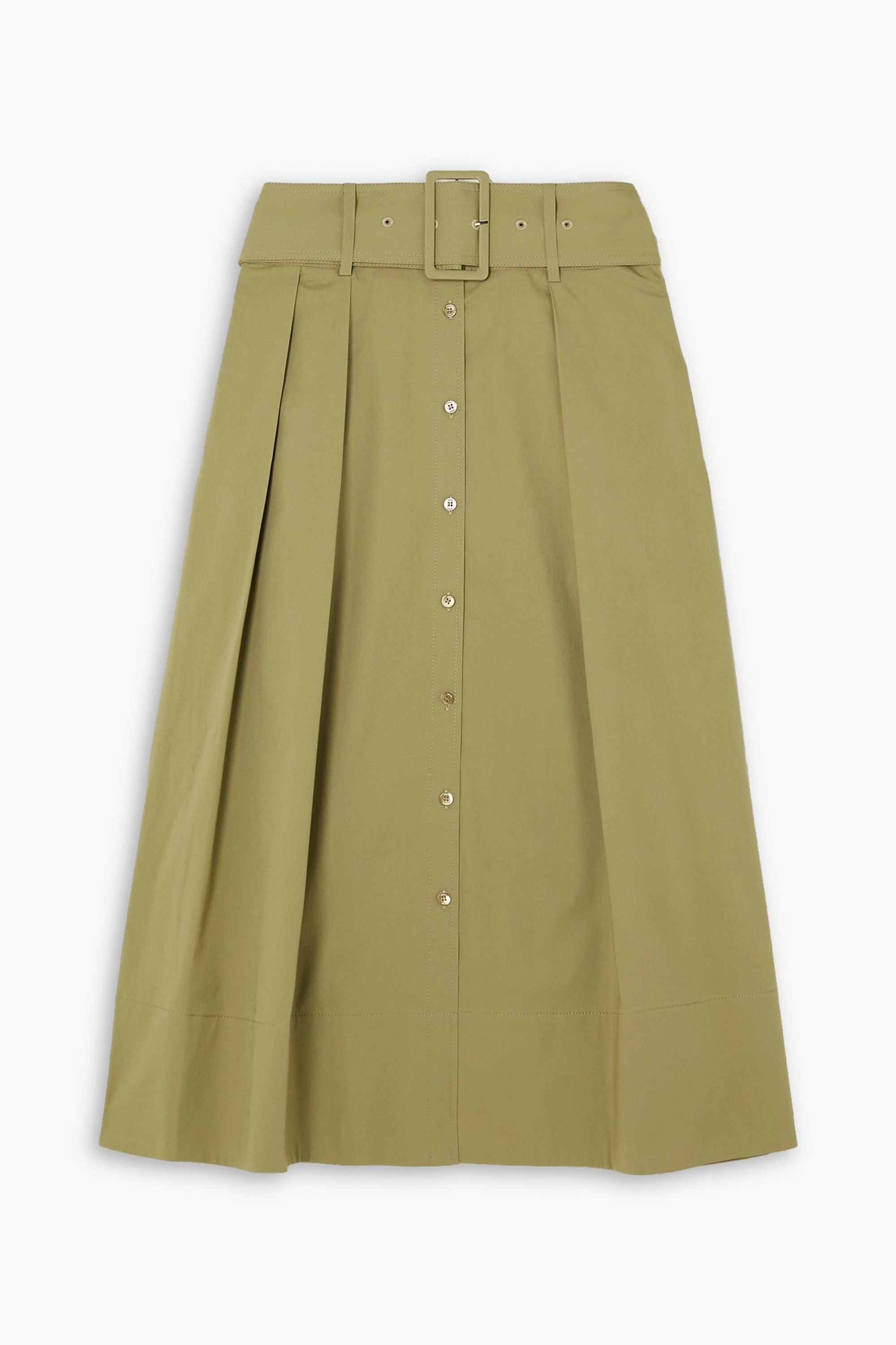 Staud Kingsley belted pleated stretch-cotton midi skirt