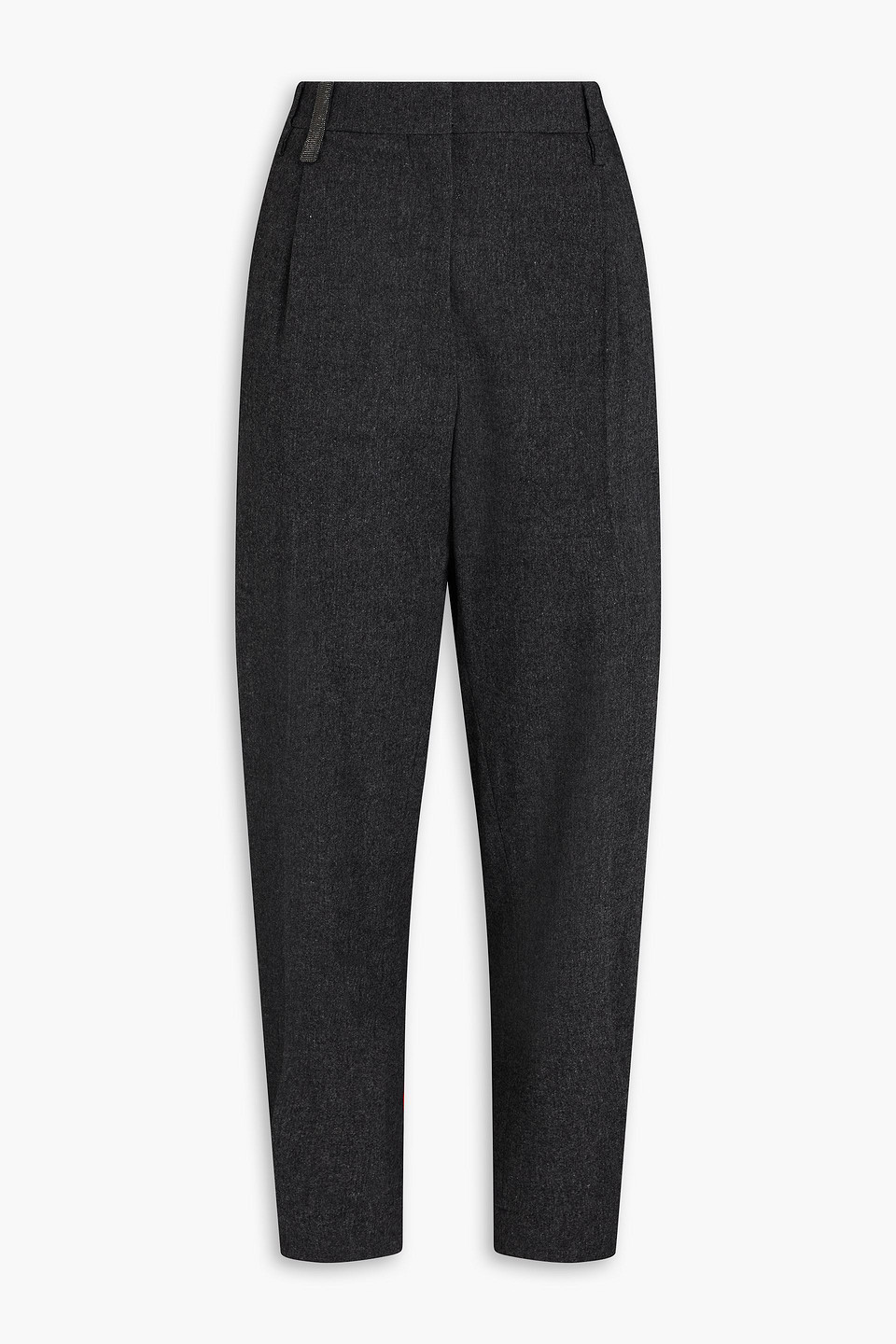 Brunello Cucinelli Bead-embellished Wool-blend Tapered Trousers In Black