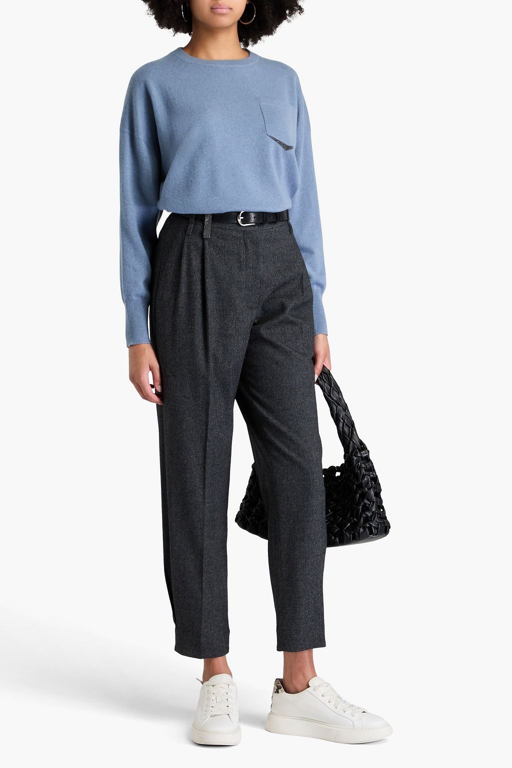 BRUNELLO CUCINELLI 비즈 장식 울 혼방 테이퍼드 팬츠