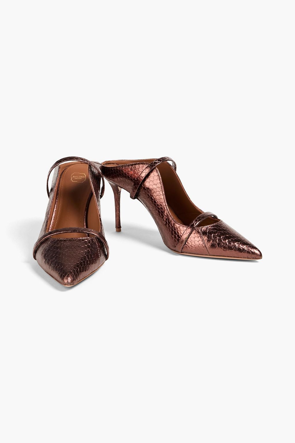 MALONE SOULIERS حذاء ميول "ماورين" من الجلد بنمط جلد الثعبان بلون لامع مقاس 85