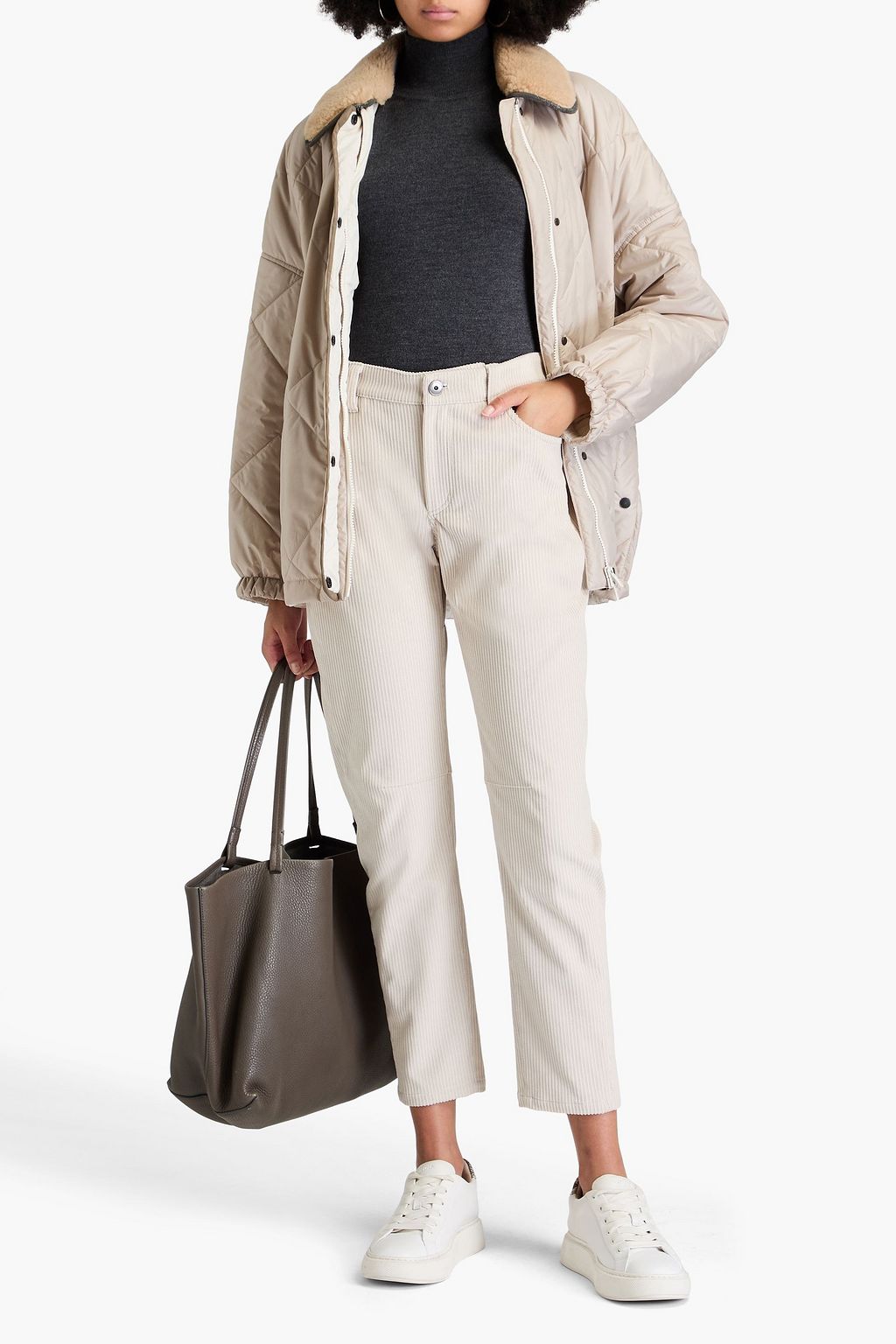 BRUNELLO CUCINELLI コットン混コーデュロイ クロップド ストレートレッグパンツ ビーズ付き