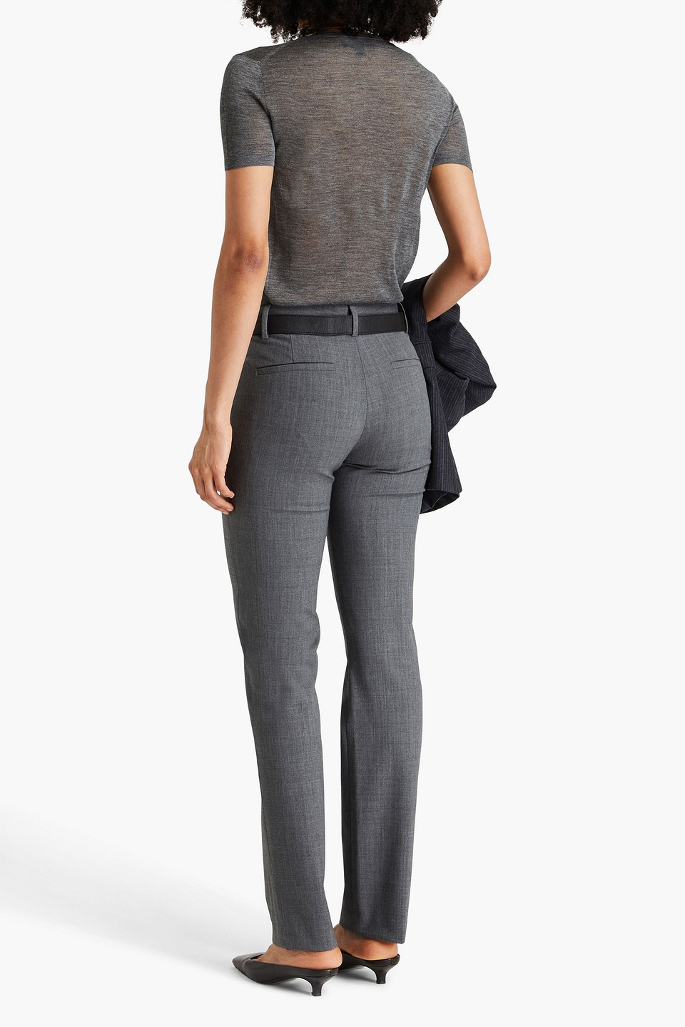 Shop Nili Lotan Evan Tweed Slim-leg Pants In Anthracite
