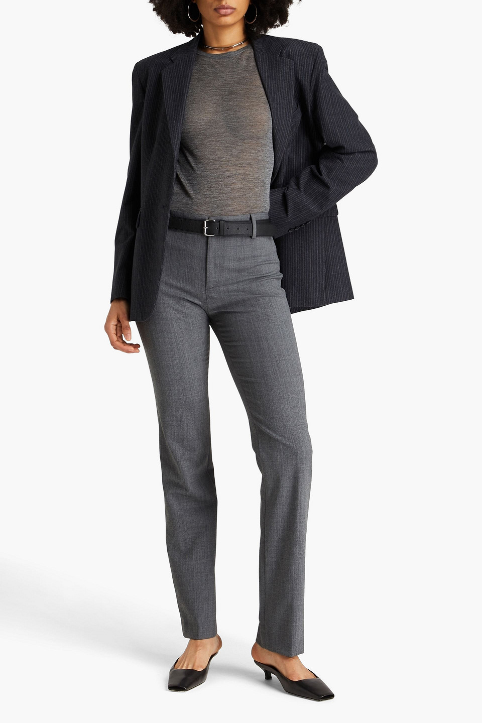 Shop Nili Lotan Evan Tweed Slim-leg Pants In Anthracite