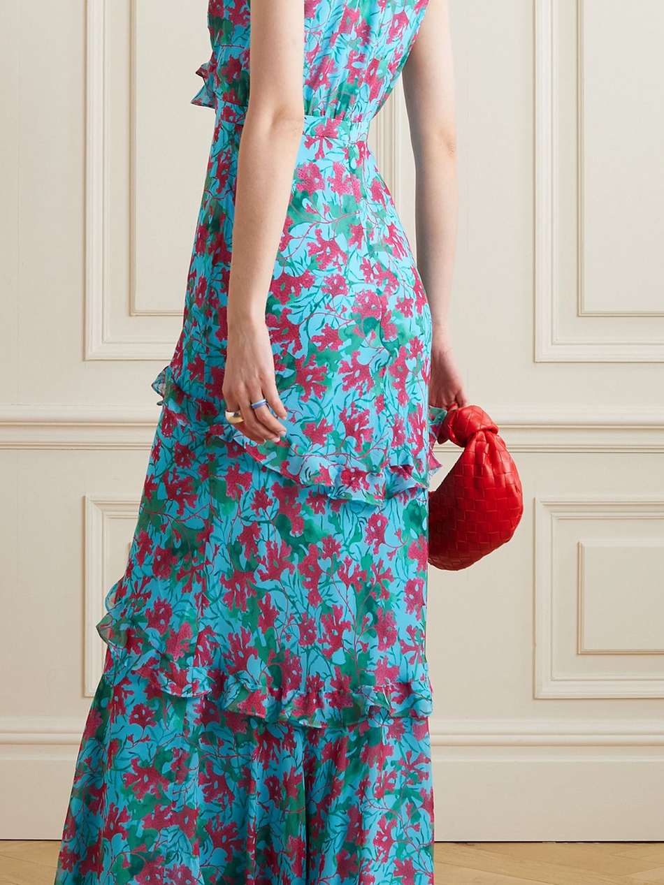 rita ruffled floral-print silk-voile maxi dress