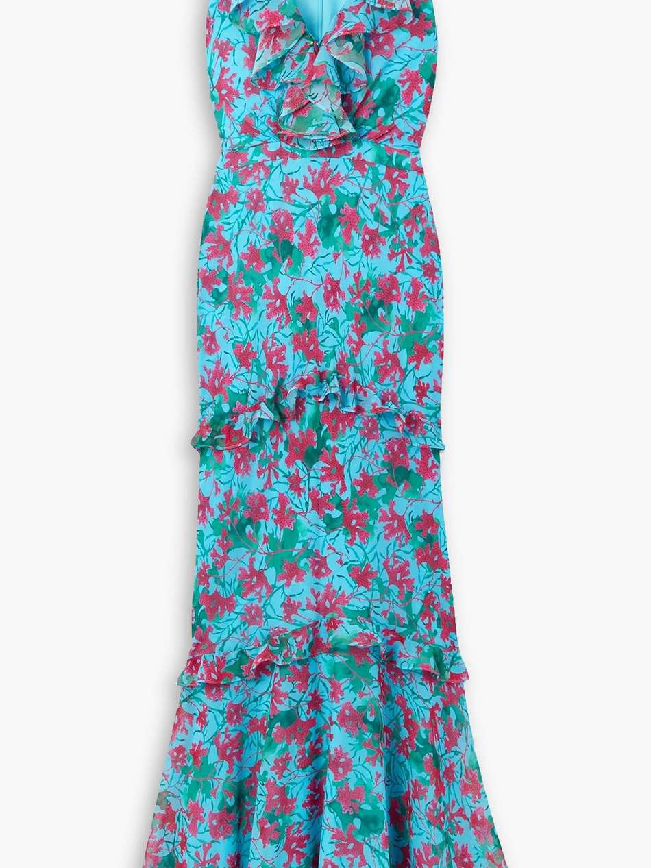 rita ruffled floral-print silk-voile maxi dress