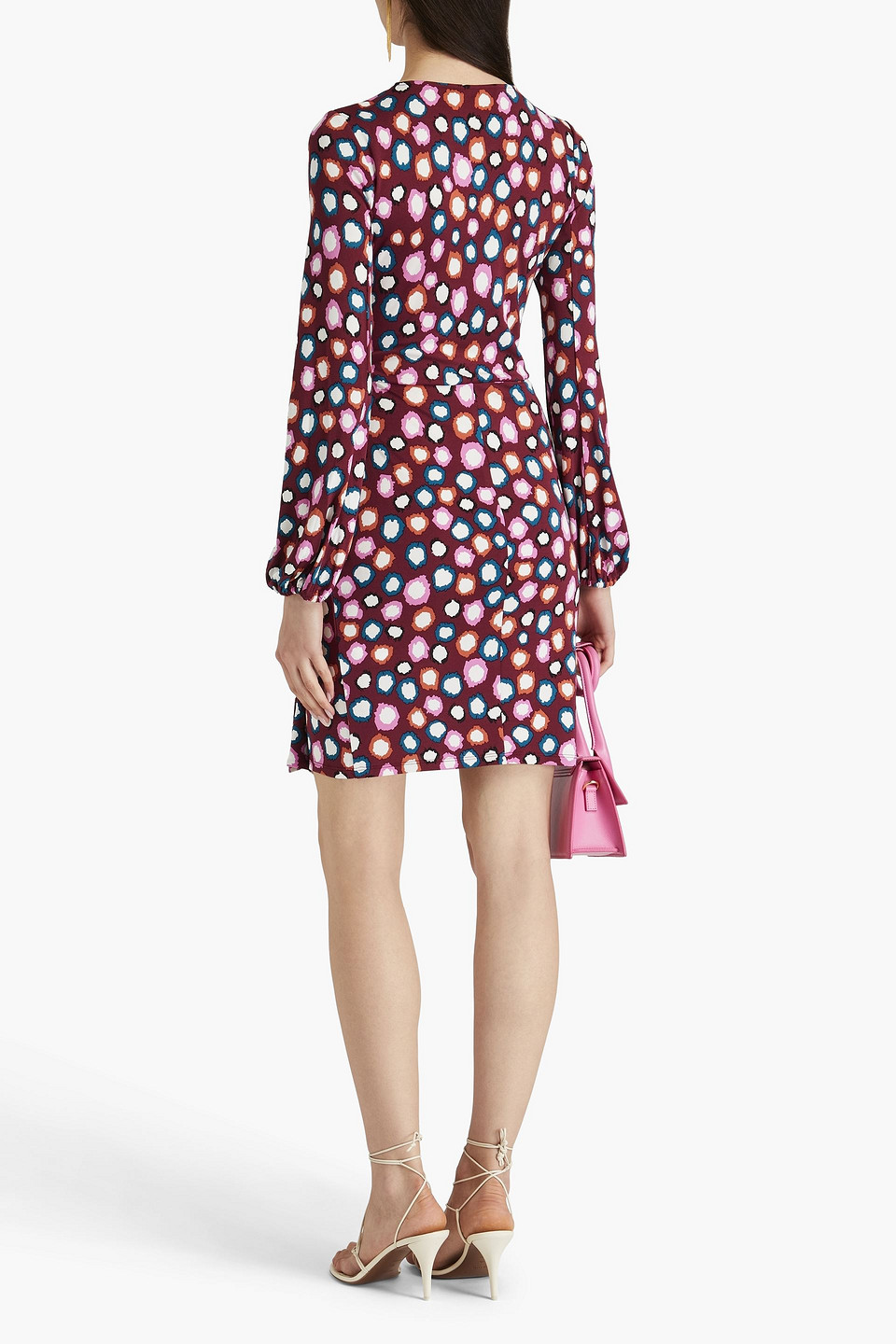 Diane Von Furstenberg Wrap-effect Printed Jersey Mini Dress In Burgundy
