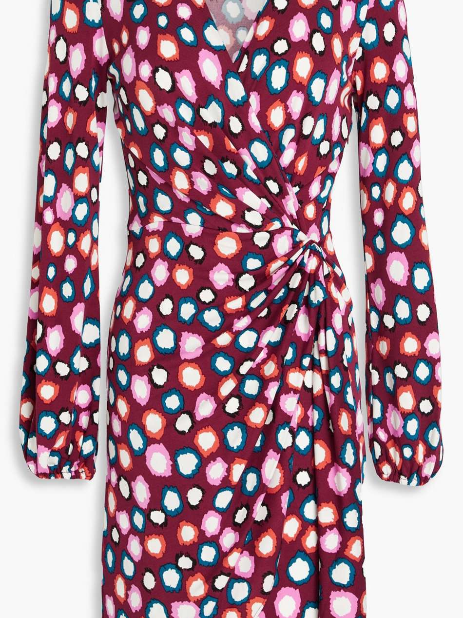 wrap-effect printed jersey mini dress