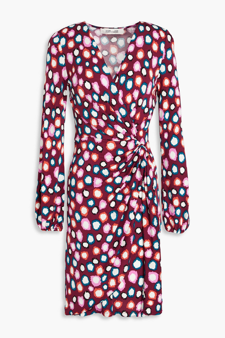 Diane Von Furstenberg Wrap-effect Printed Jersey Mini Dress In Burgundy