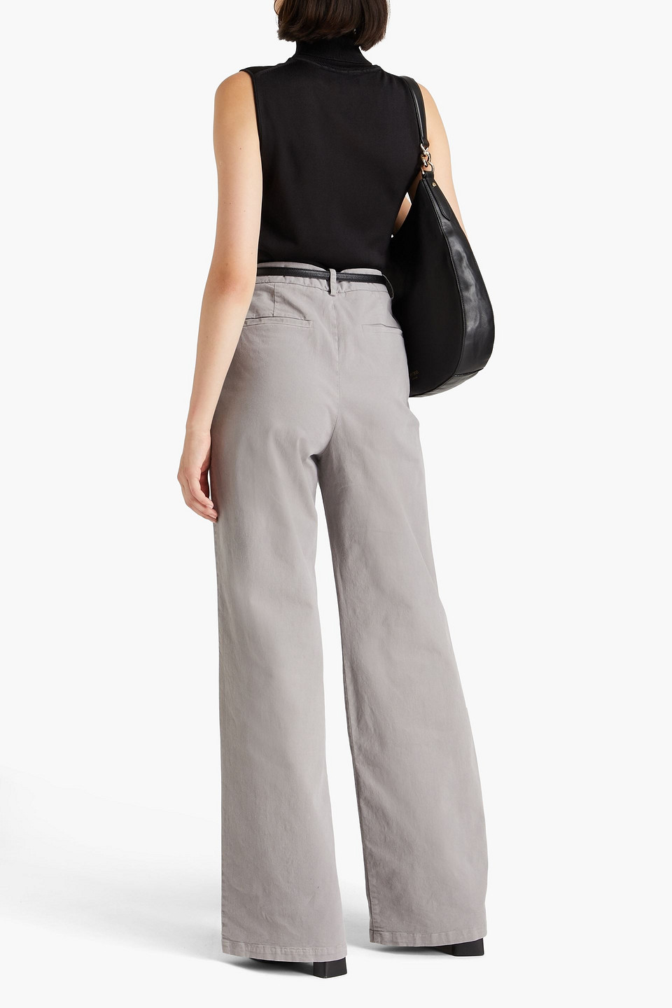 Nili Lotan Flavie Pleated Stretch-cotton Twill Wide-leg Pants In Gray