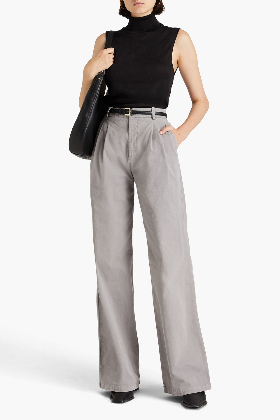 Nili Lotan Flavie Pleated Stretch-cotton Twill Wide-leg Pants In Gray