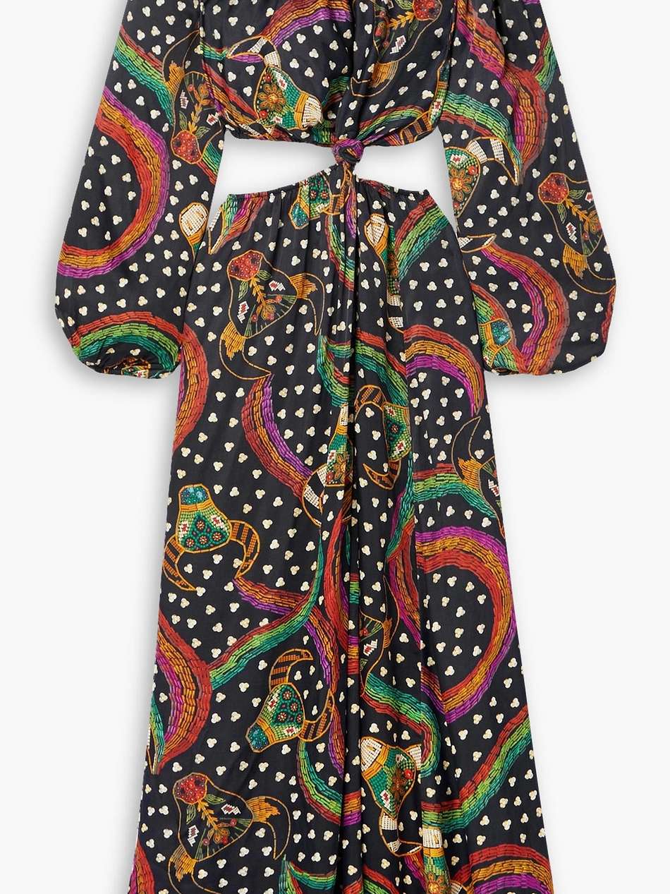 cutout printed crepe maxi dress