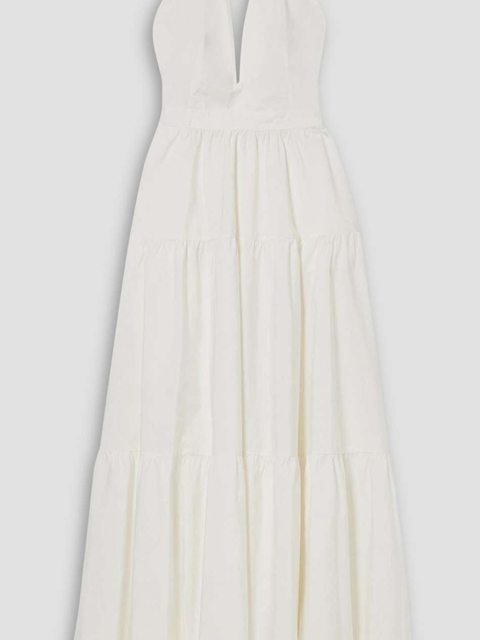 colette tiered cotton-poplin halterneck maxi dress