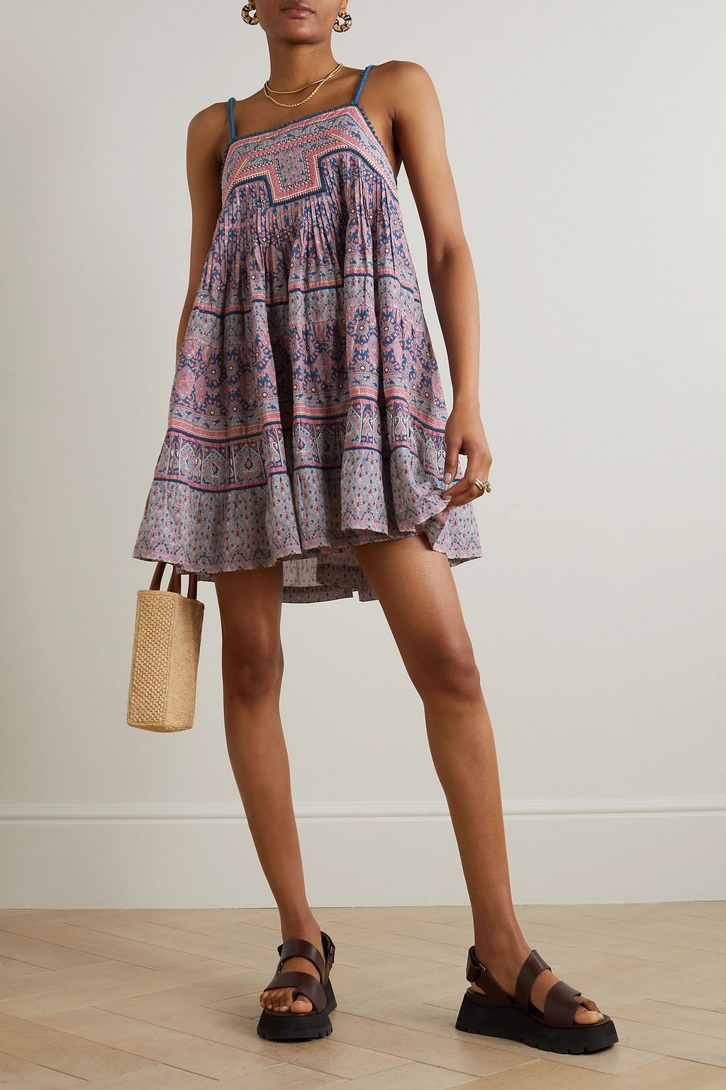 SEA Parker printed cotton mini dress