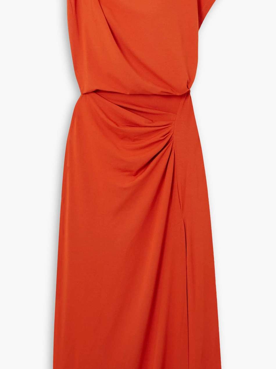naerys asymmetric draped jersey midi dress
