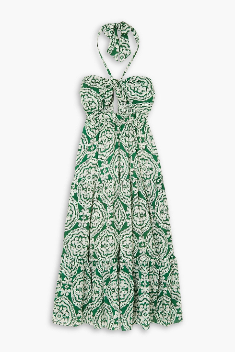 Lemlem Medallion Cutout Tiered Printed Ecovero Halterneck Midi Dress In  Green | ModeSens