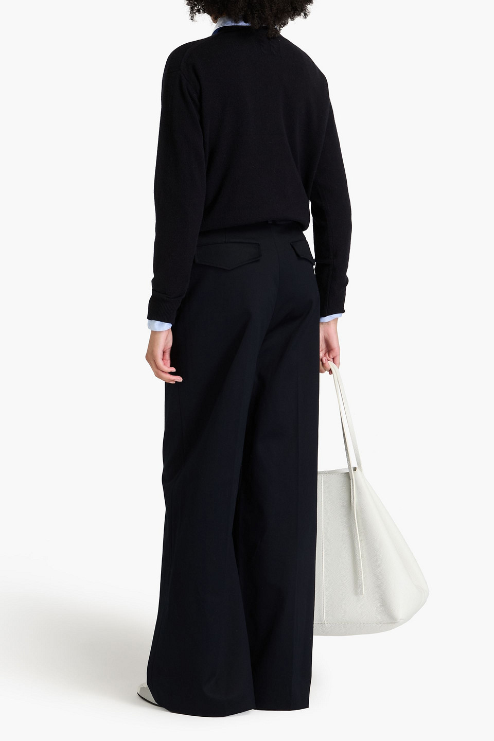 Nili Lotan Wide-leg Cotton Trousers In Navy