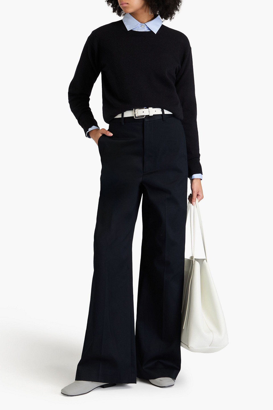 Nili Lotan Wide-leg Cotton Trousers In Navy