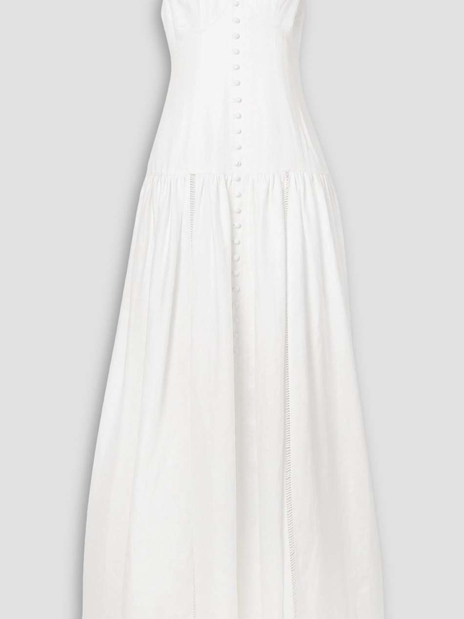 bridgitte pleated pointelle-trimmed linen maxi dress