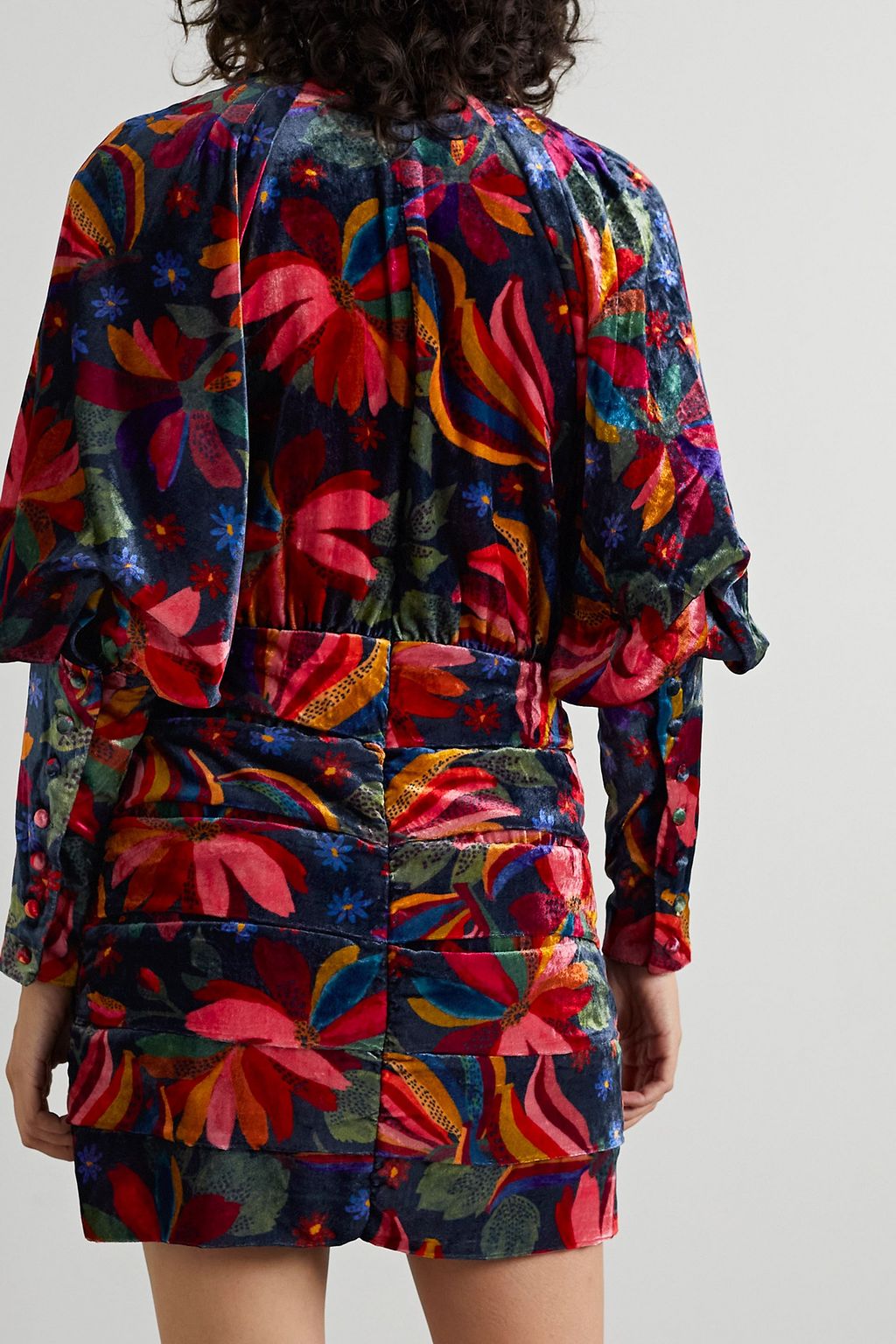 FARM RIO Ruched floral-print velvet mini dress