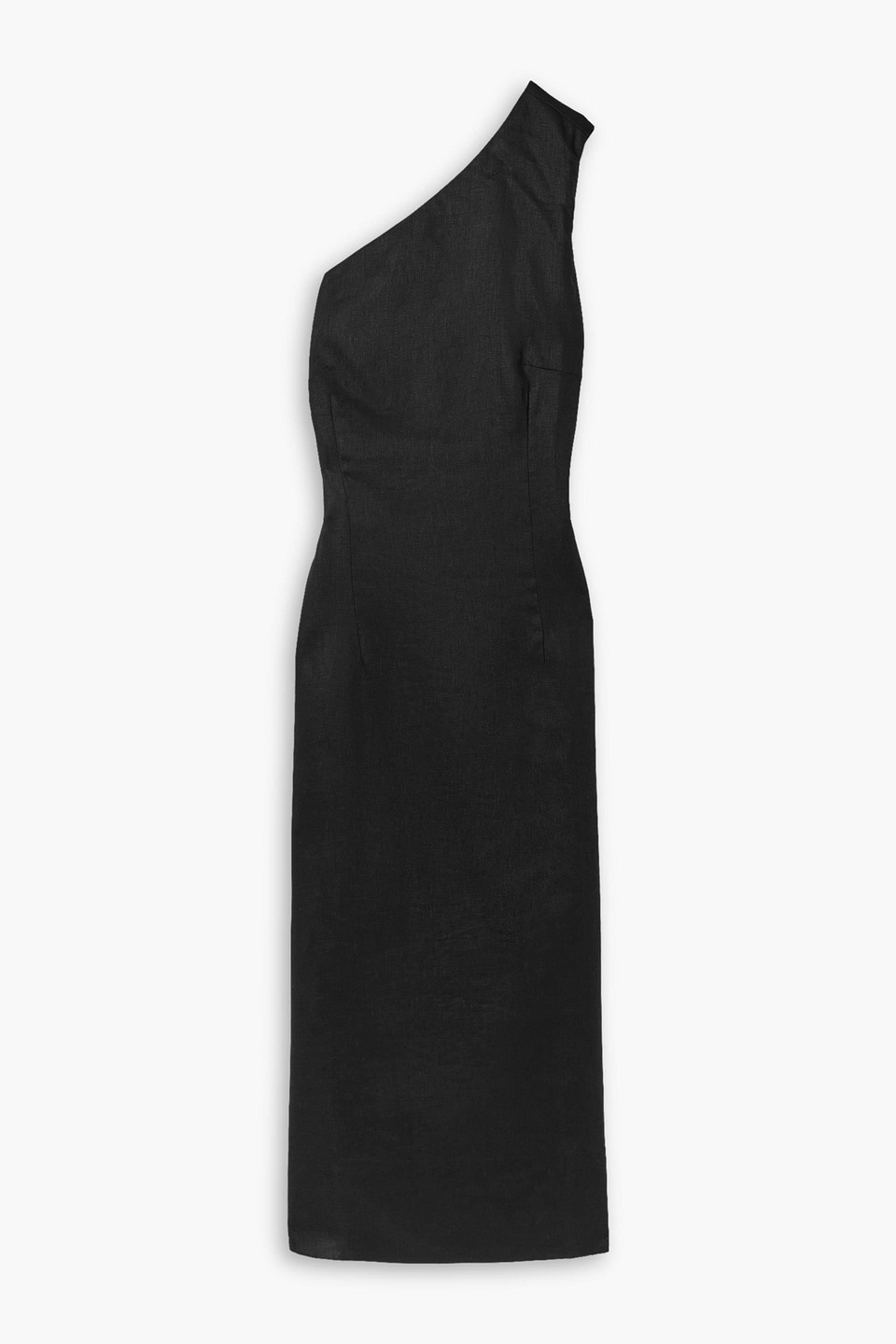 Haight Maria One-shoulder Linen Midi Dress In Black