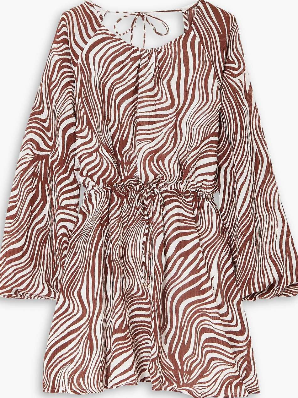constance open-back zebra-print crinkled linen-blend mini dress