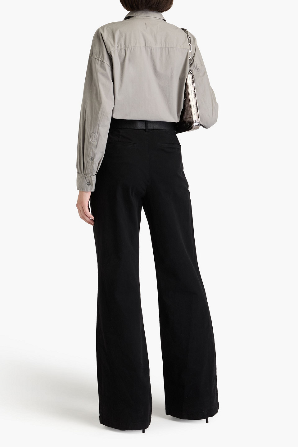 Shop Nili Lotan Flavie Stretch-cotton Twill Wide-leg Pants In Black