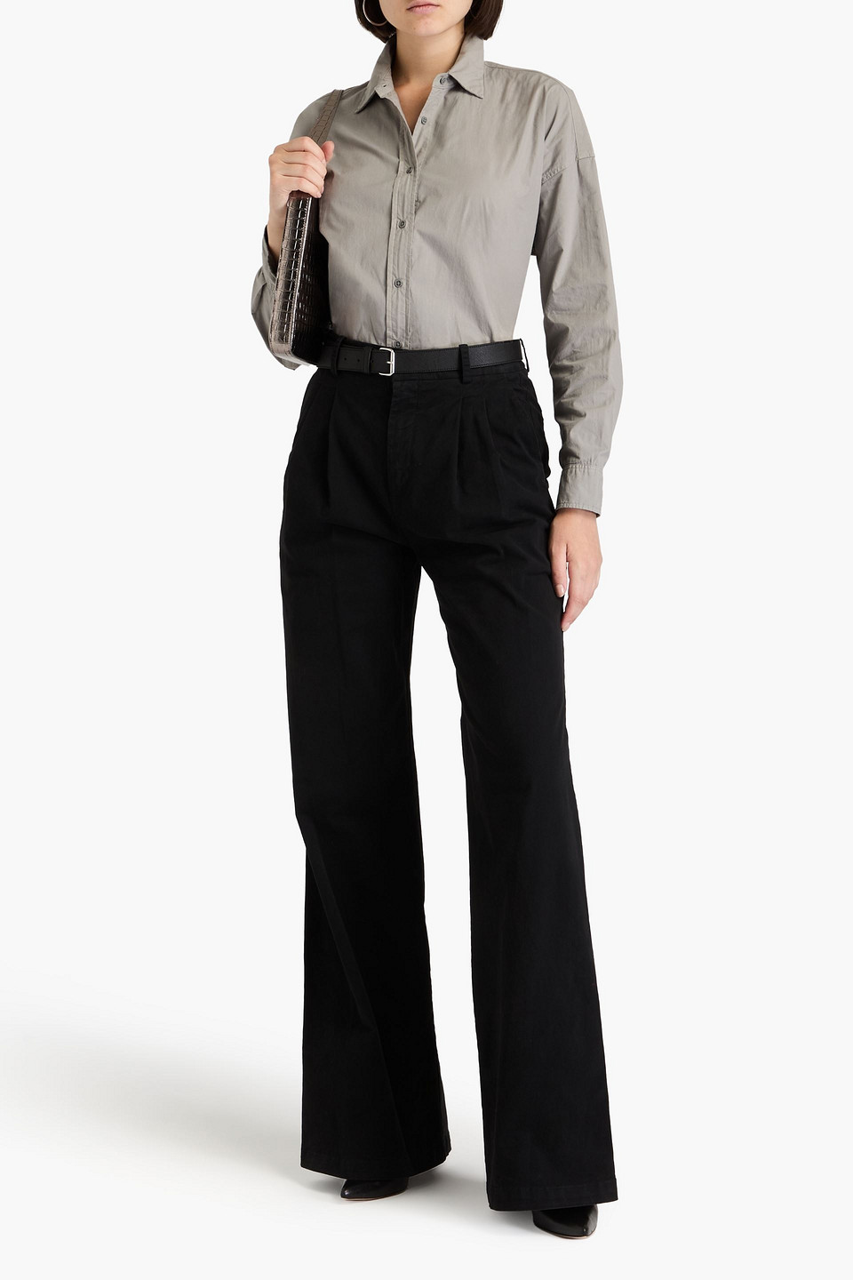 Shop Nili Lotan Flavie Stretch-cotton Twill Wide-leg Pants In Black