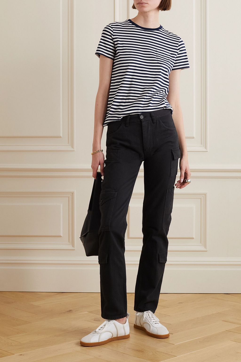 RALPH LAUREN COLLECTION تي شيرت مخطّط ومطرّز من قطن الجيرسي