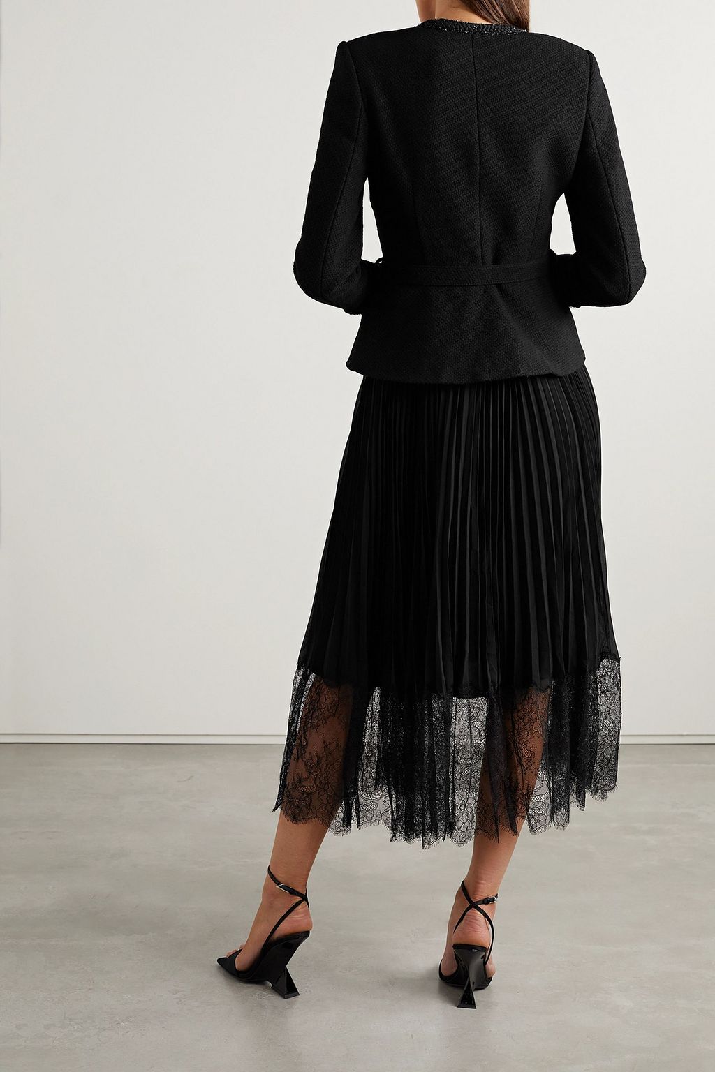 SELF-PORTRAIT Embellished lace-trimmed georgette and woven midi dress