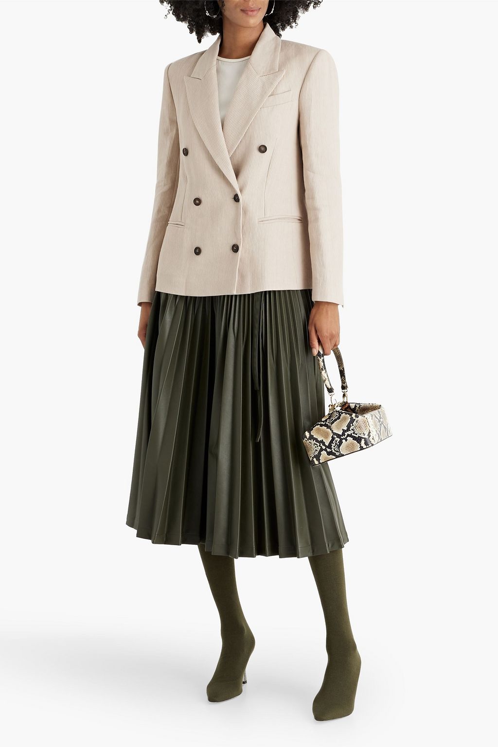 BRUNELLO CUCINELLI Double-breasted ribbed linen and cotton-blend blazer