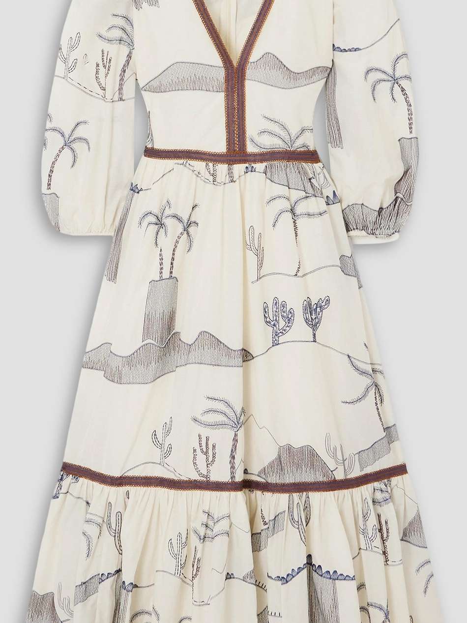 loretta desert tiered embroidered cotton and silk-blend voile midi dress