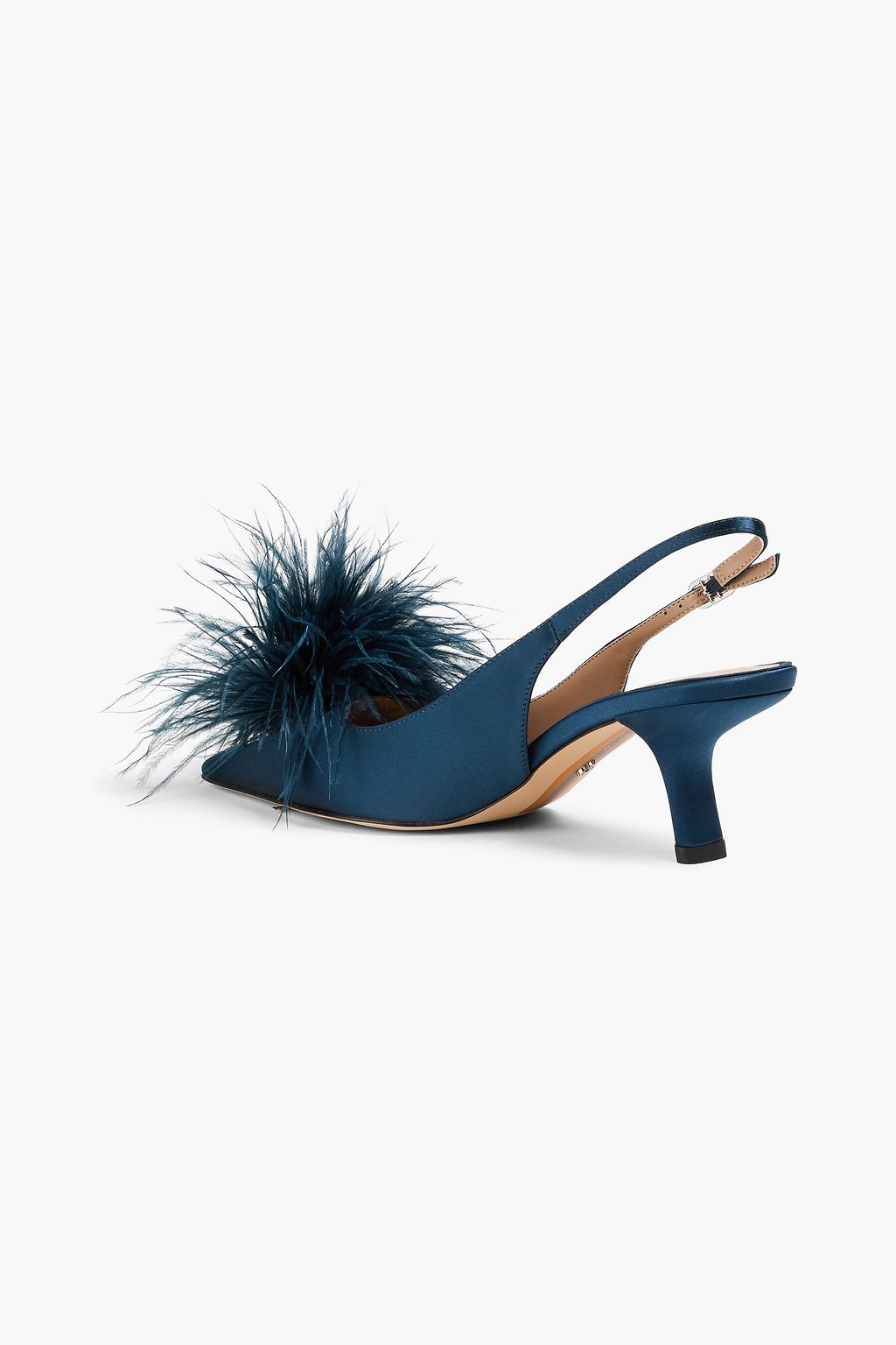 SAM EDELMAN Feather-embellished satin slingback pumps