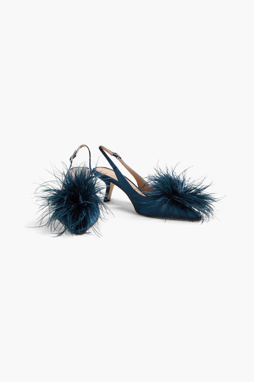 SAM EDELMAN Feather-embellished satin slingback pumps