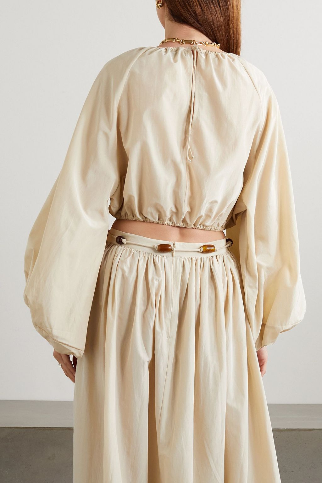 FAITHFULL + Monikh Pereira cropped gathered silk and cotton-blend top