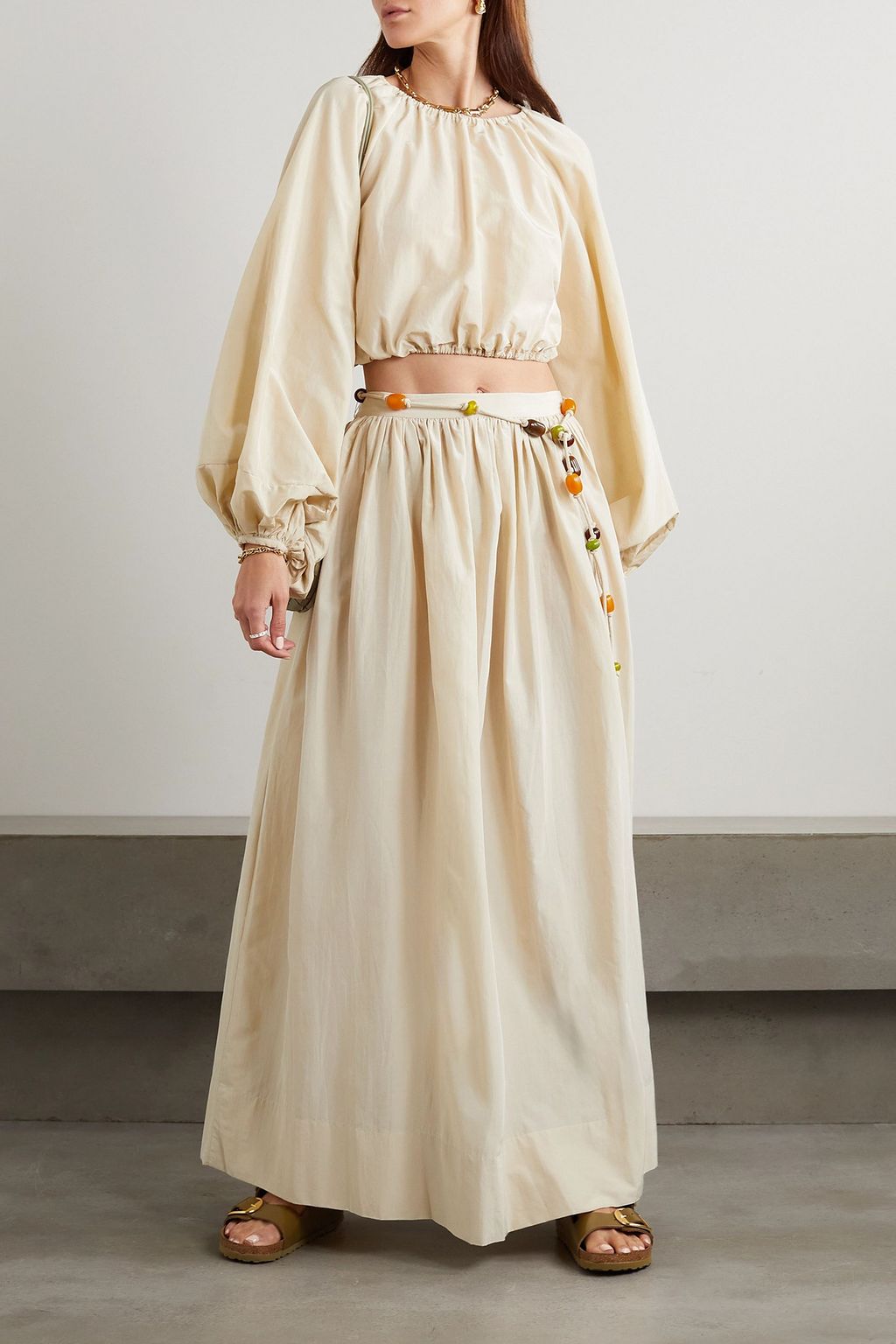 FAITHFULL + Monikh Pereira cropped gathered silk and cotton-blend top