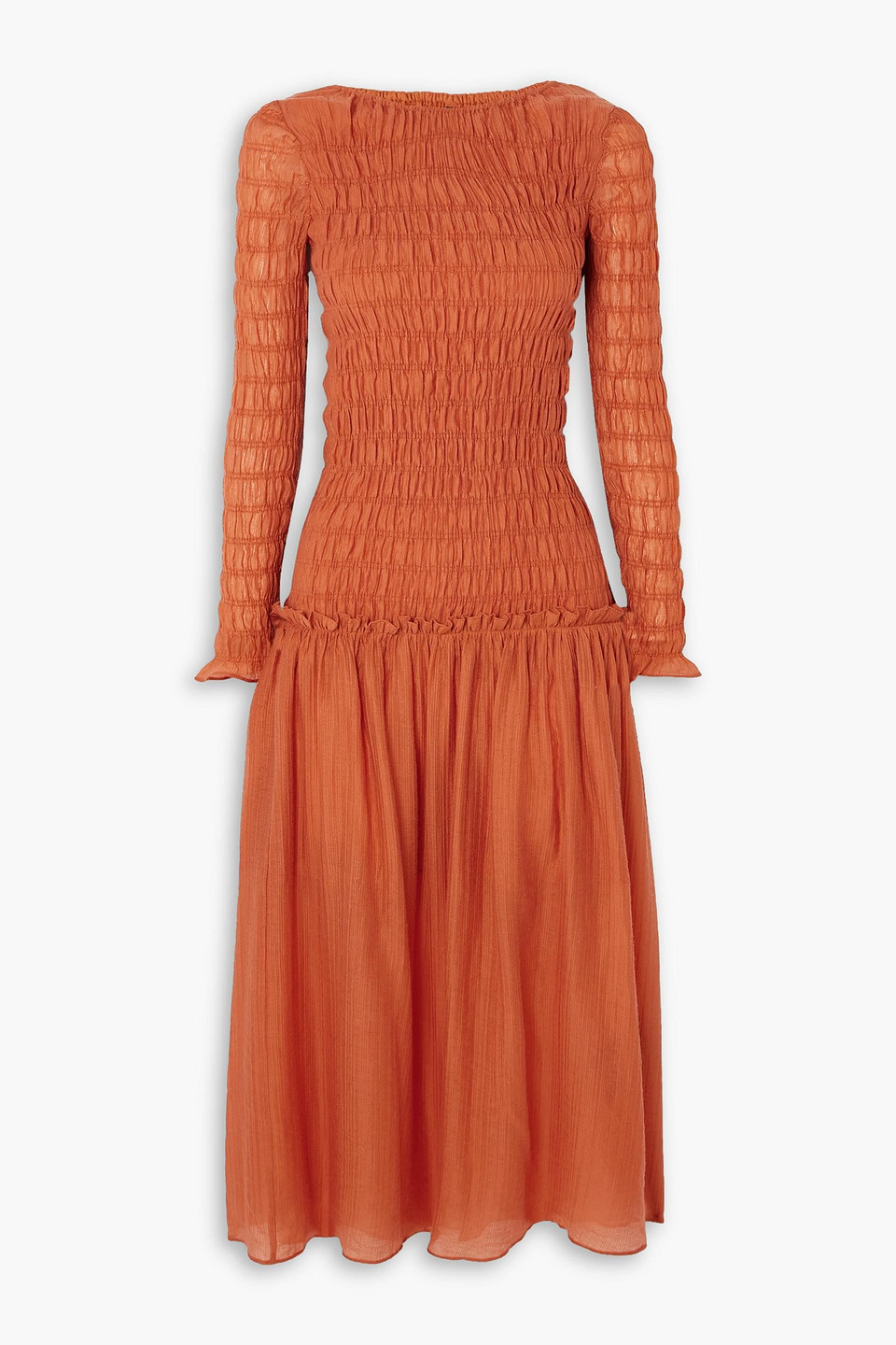 Mother Of Pearl Smocked Tencel™ -blend Midi Dress In Orange
