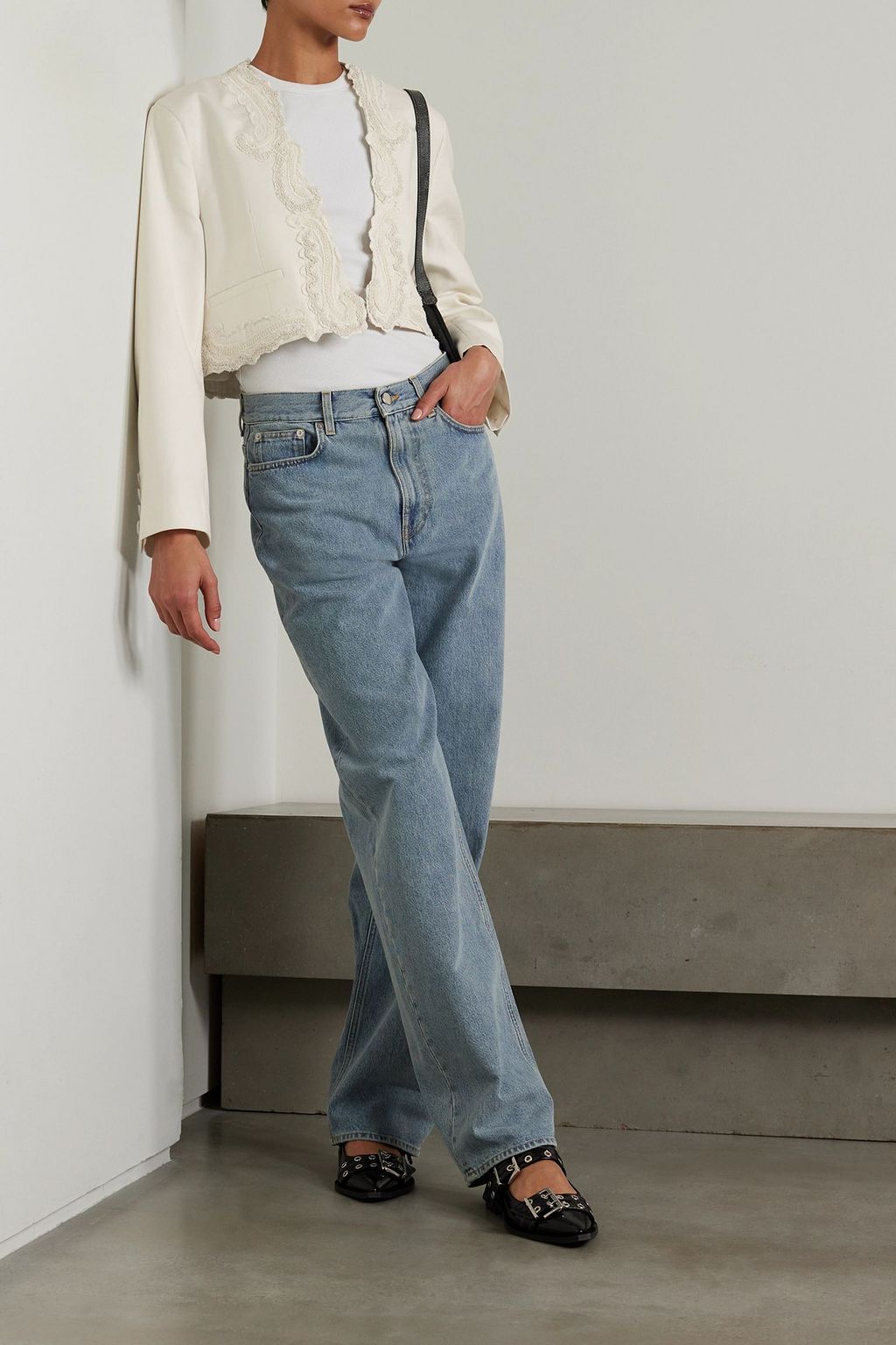 SEA Aerin cropped guipure lace-trimmed twill blazer