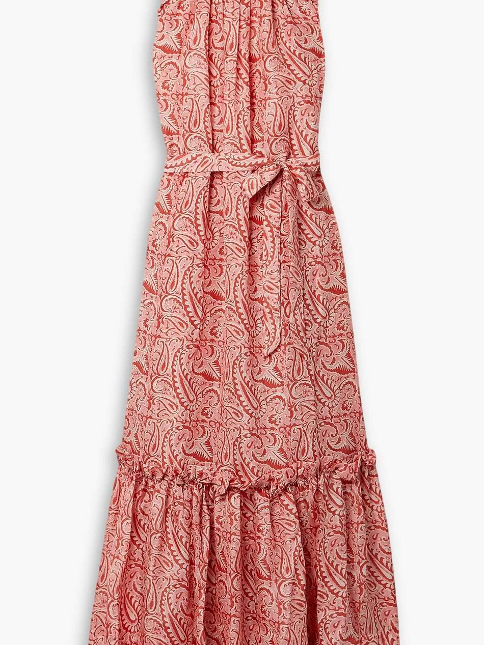 aubrie belted paisley-print silk-habotai maxi dress