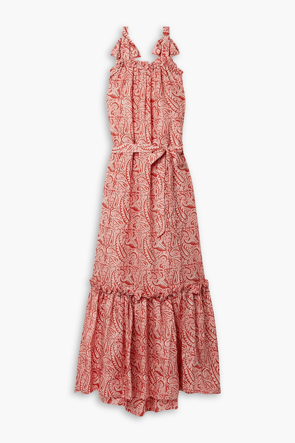Hannah Aubrie Belted Paisley-print Silk-habotai Maxi Dress In Baby Pink