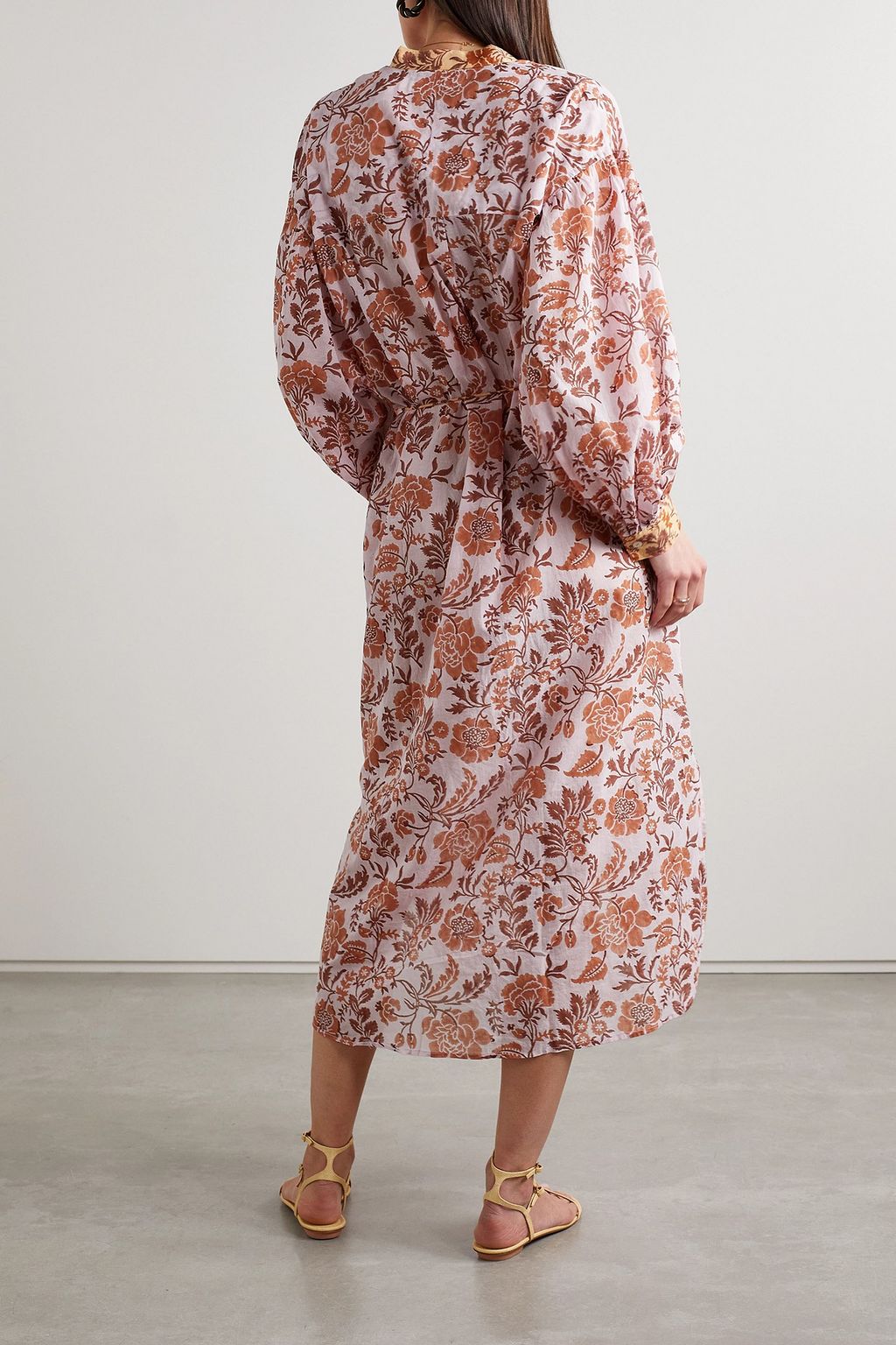 HANNAH Luciana belted floral-print cotton-voile midi dress
