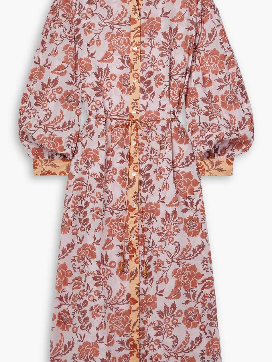 luciana belted floral-print cotton-voile midi dress