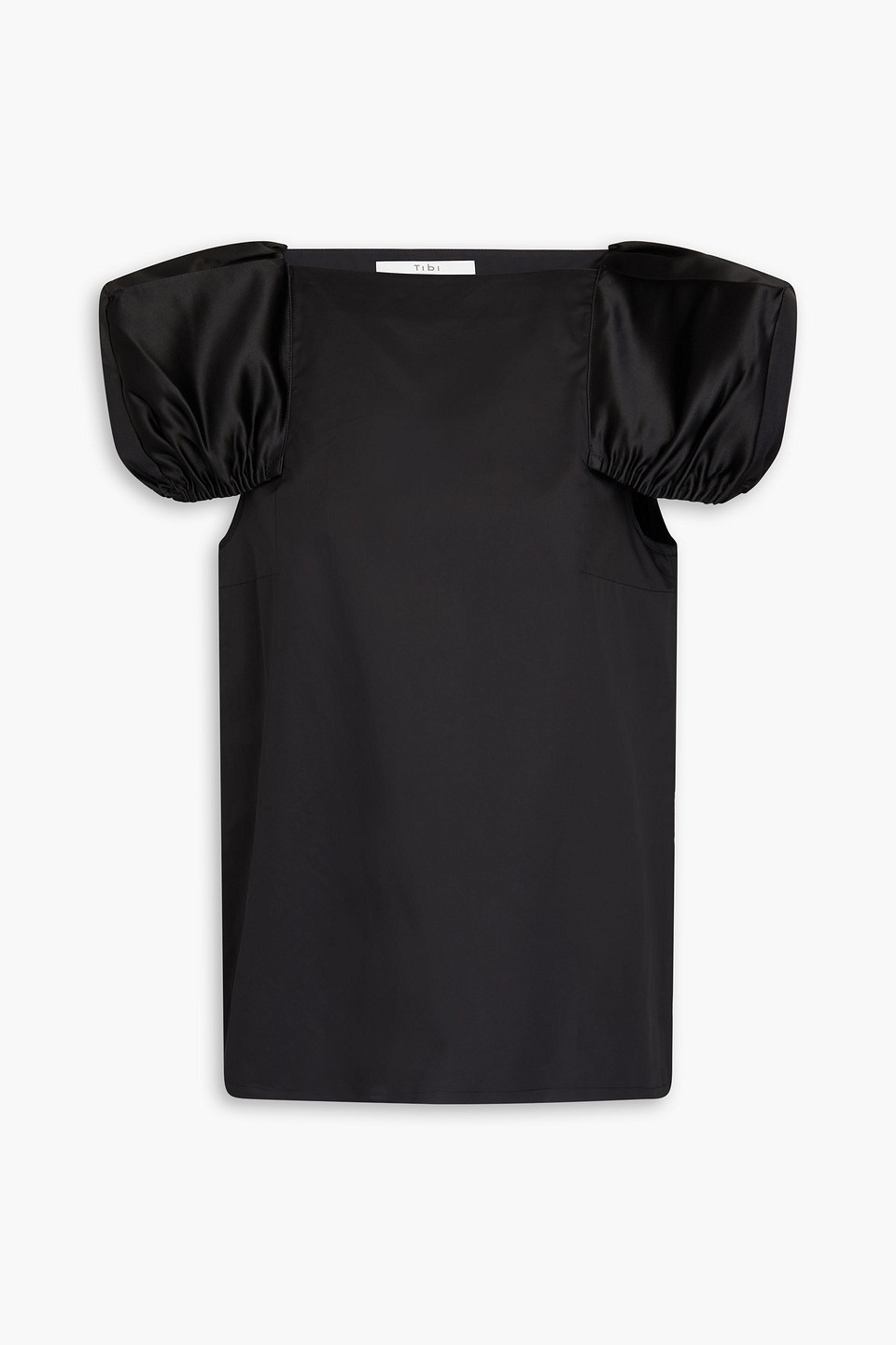 Tibi Satin-paneled Cotton-poplin Top In Black