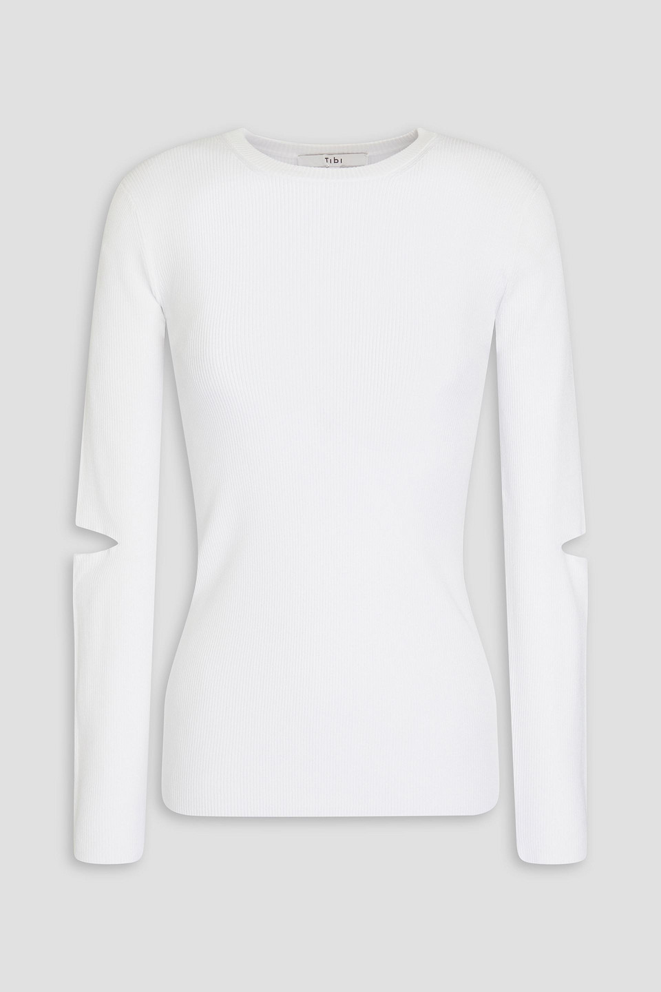 Tibi Cutout Ribbed Jersey Top In White