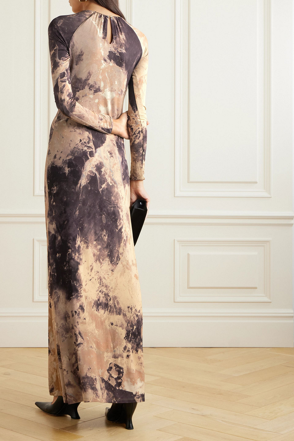 SIMKHAI ETTA CUTOUT EMBELLISHED PRINTED STRETCH-JERSEY GOWN