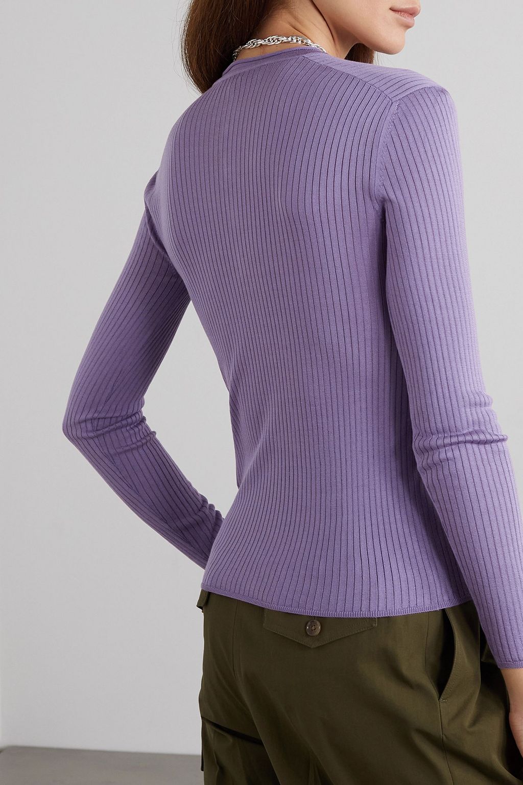 RALPH LAUREN COLLECTION بلوزة من مزيج الحرير بحبكة مضلّعة