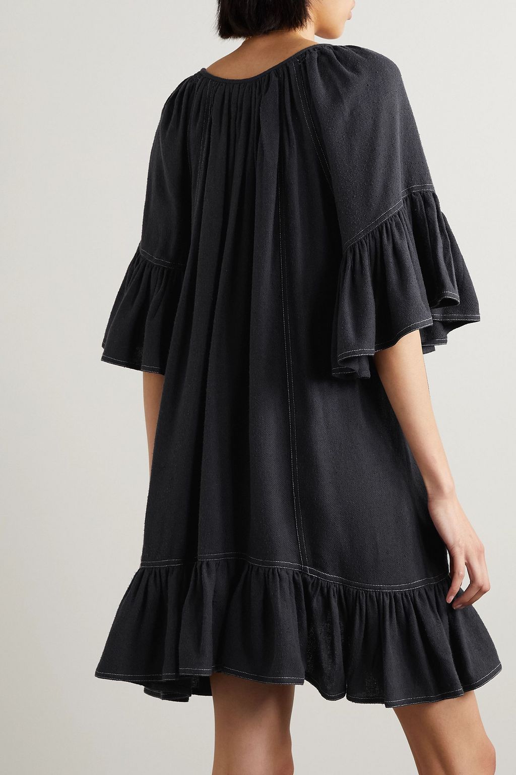 MARANT ÉTOILE 론 비대칭 러플 실크 부렛 미니 드레스