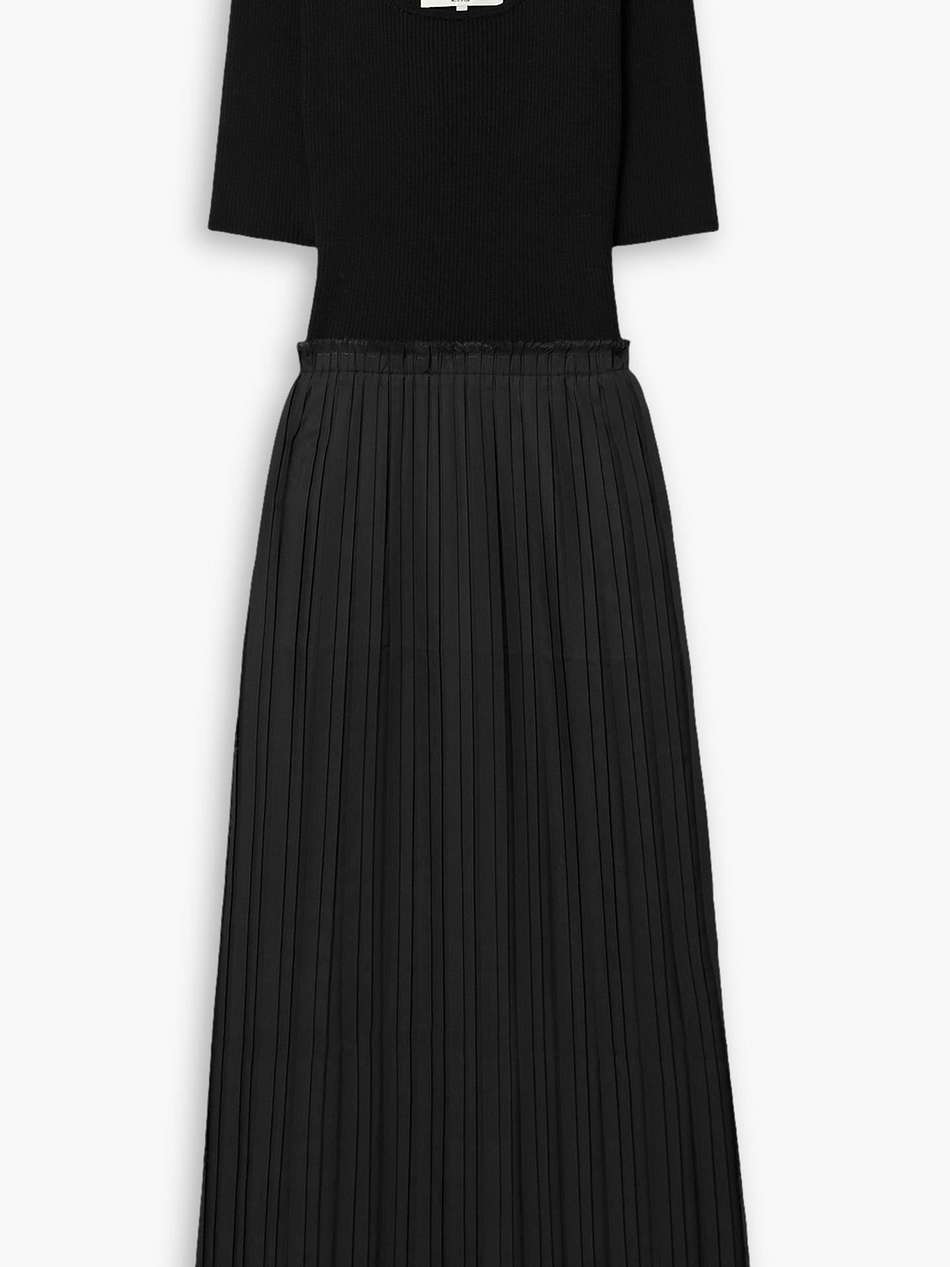 grier ribbed merino wool and pleated cotton-blend midi dress
