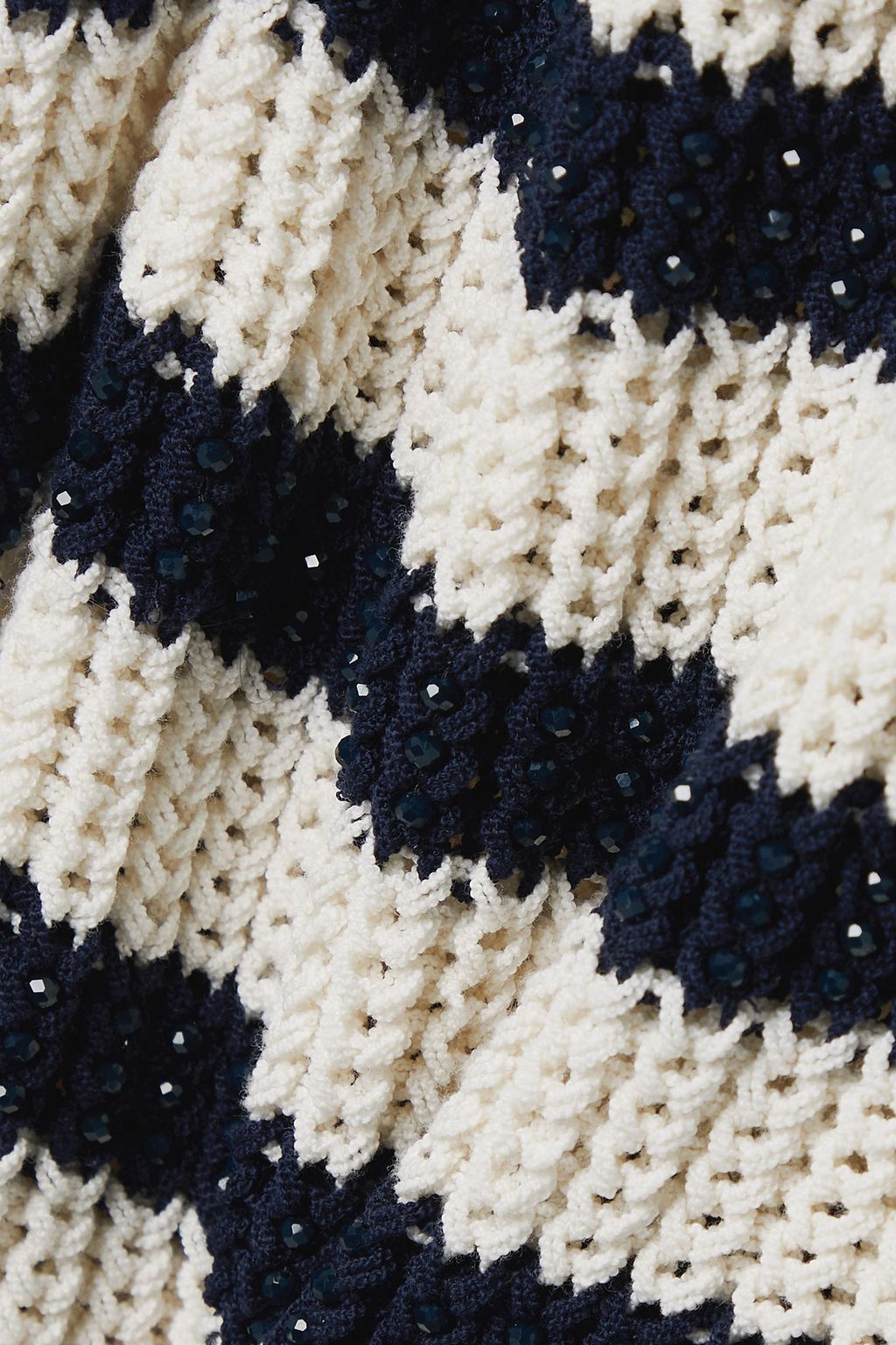 RALPH LAUREN COLLECTION كنزة من مزيج من القطن مُخطّطة ومزينة بالخرز
