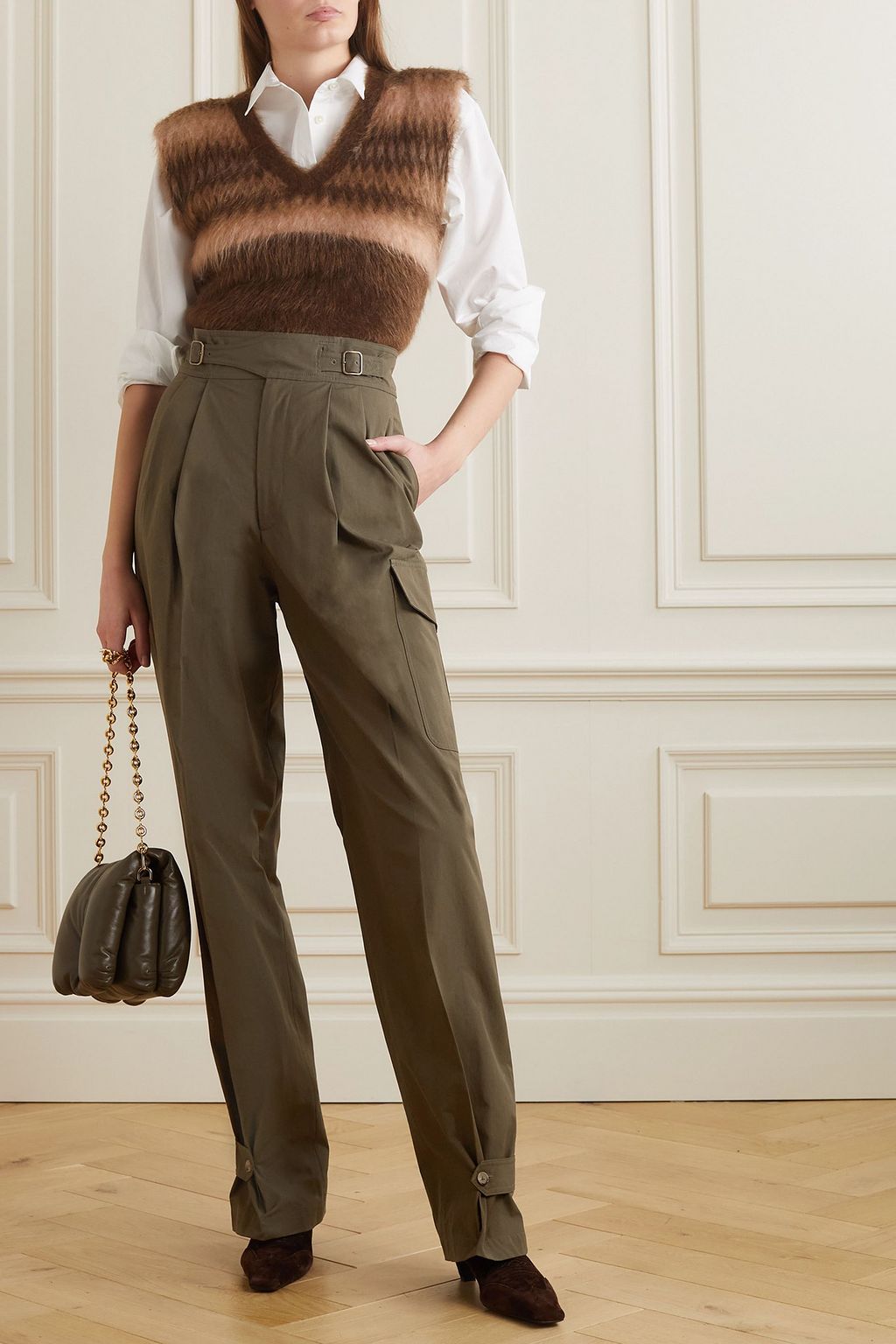 RALPH LAUREN COLLECTION بنطال كارغو من قطن تويل بقصة تضيق تدريجياً نحو الأسفل